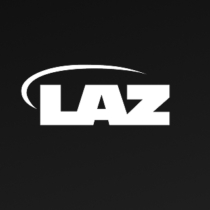 White LAZ text in bold capital letters on a black background, with a curved white line arching over the L and A.